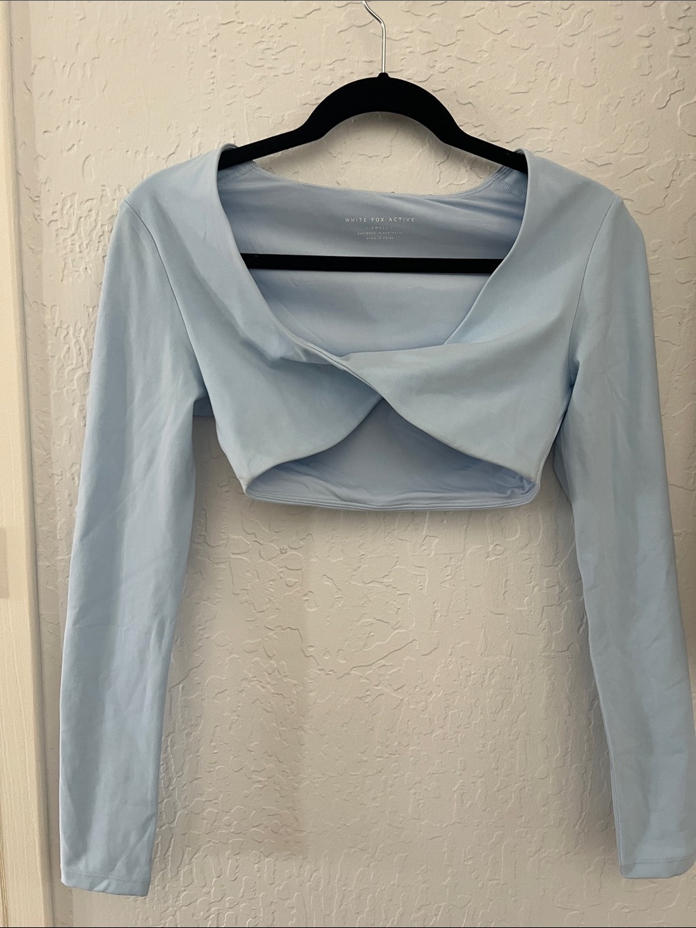Light Blue Twist-Front Long Sleeve Crop Top